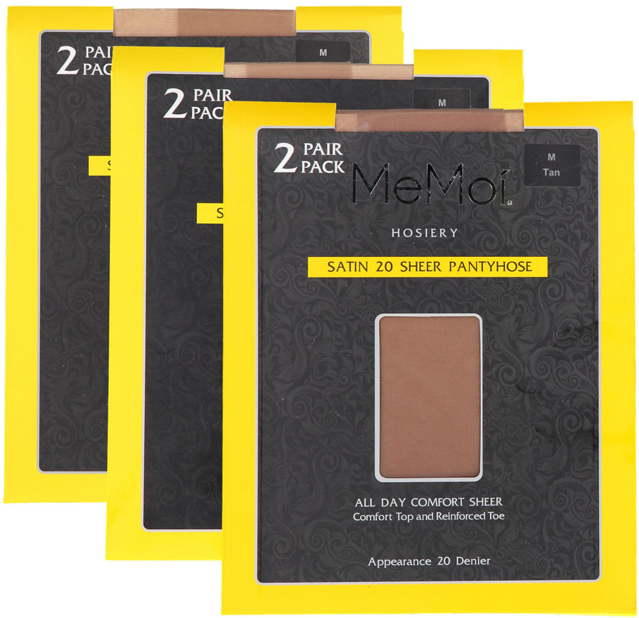 MeMoi Women's 2 Pair Pack All Day Comfort Sheer Satin Sheer Pantyhose ms-650