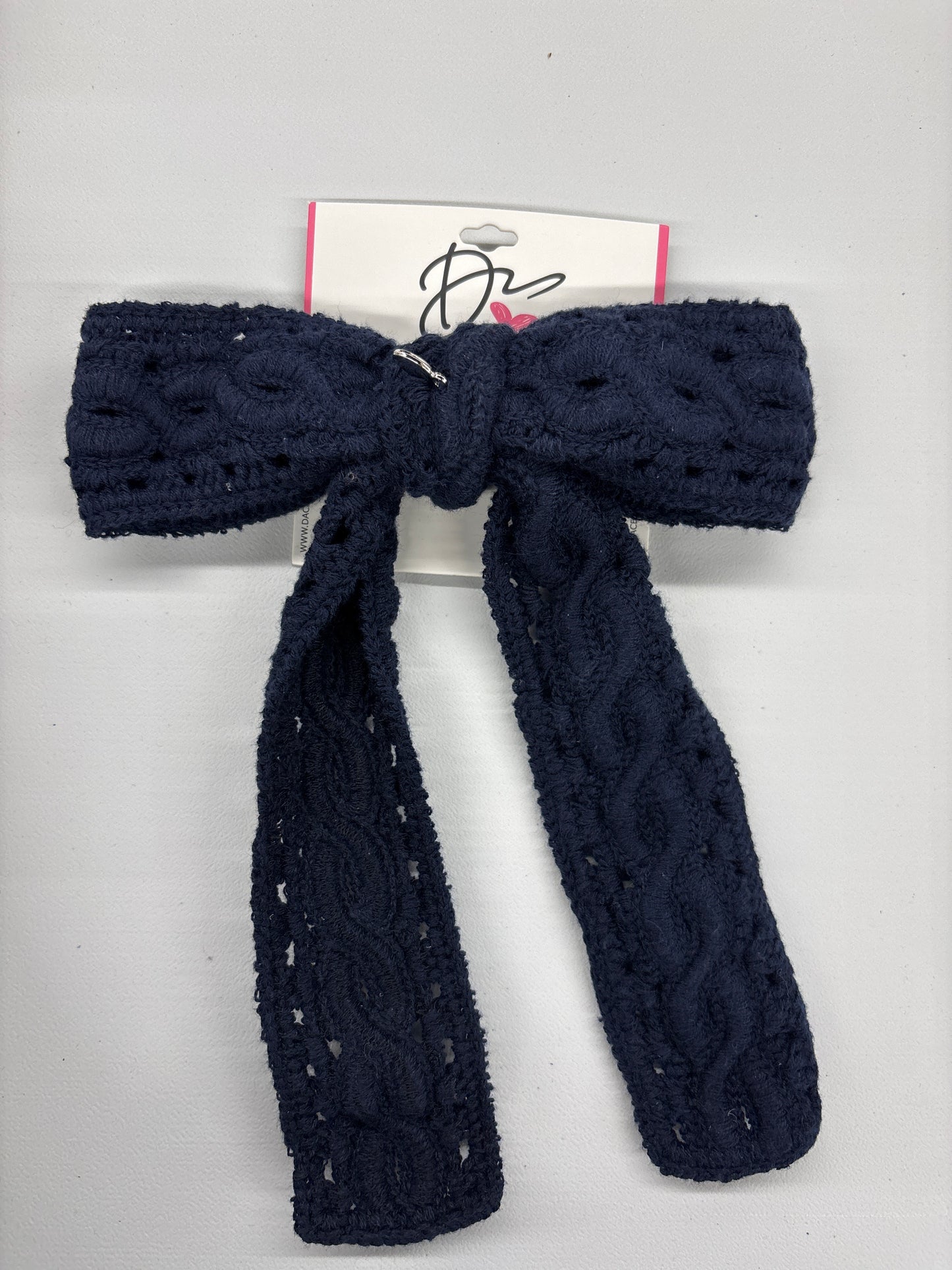 Dacee Navy large crochet bow