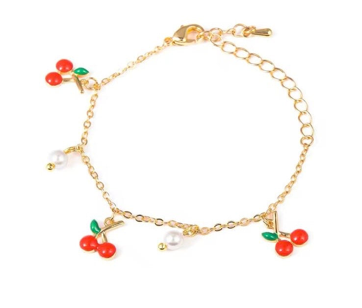 Cherry Pearl Charm Bracelet