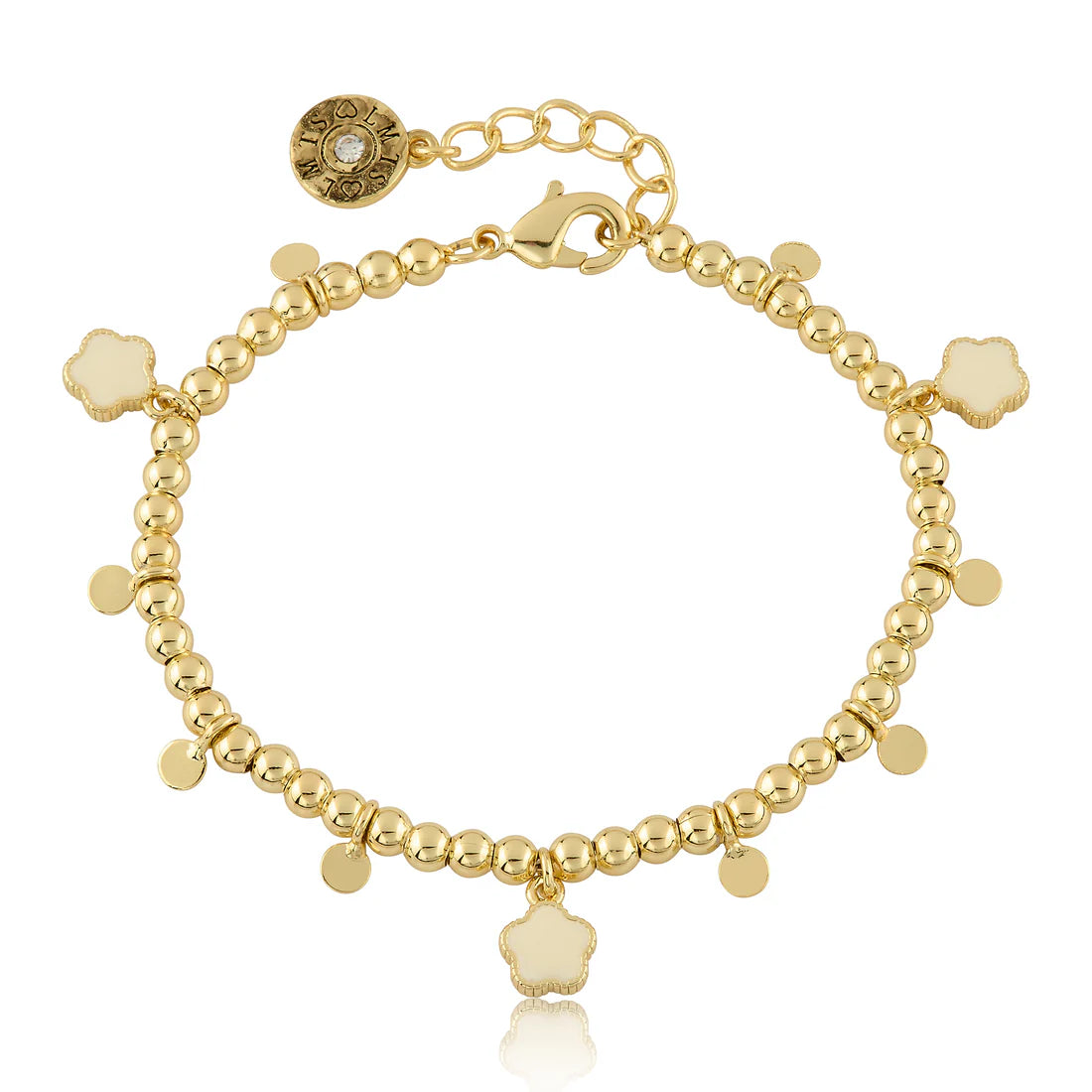 Bead & Disc Dangles Flowers Bracelet