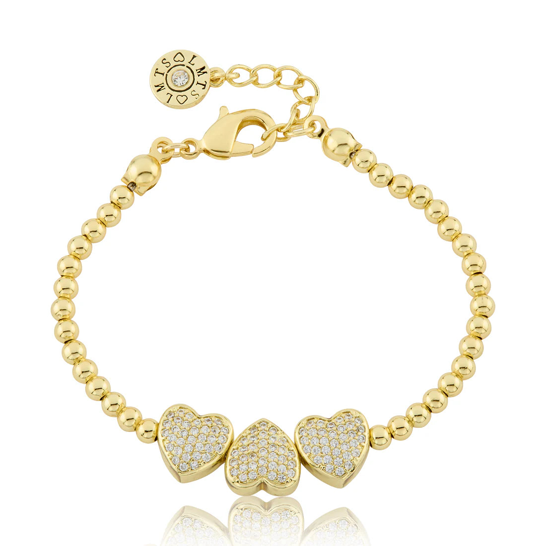 Bead & CZ Hearts Wire Bracelet