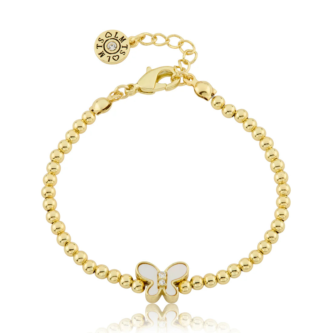 Bead & Mother Of Pearl Butterfly Wire Bracelet