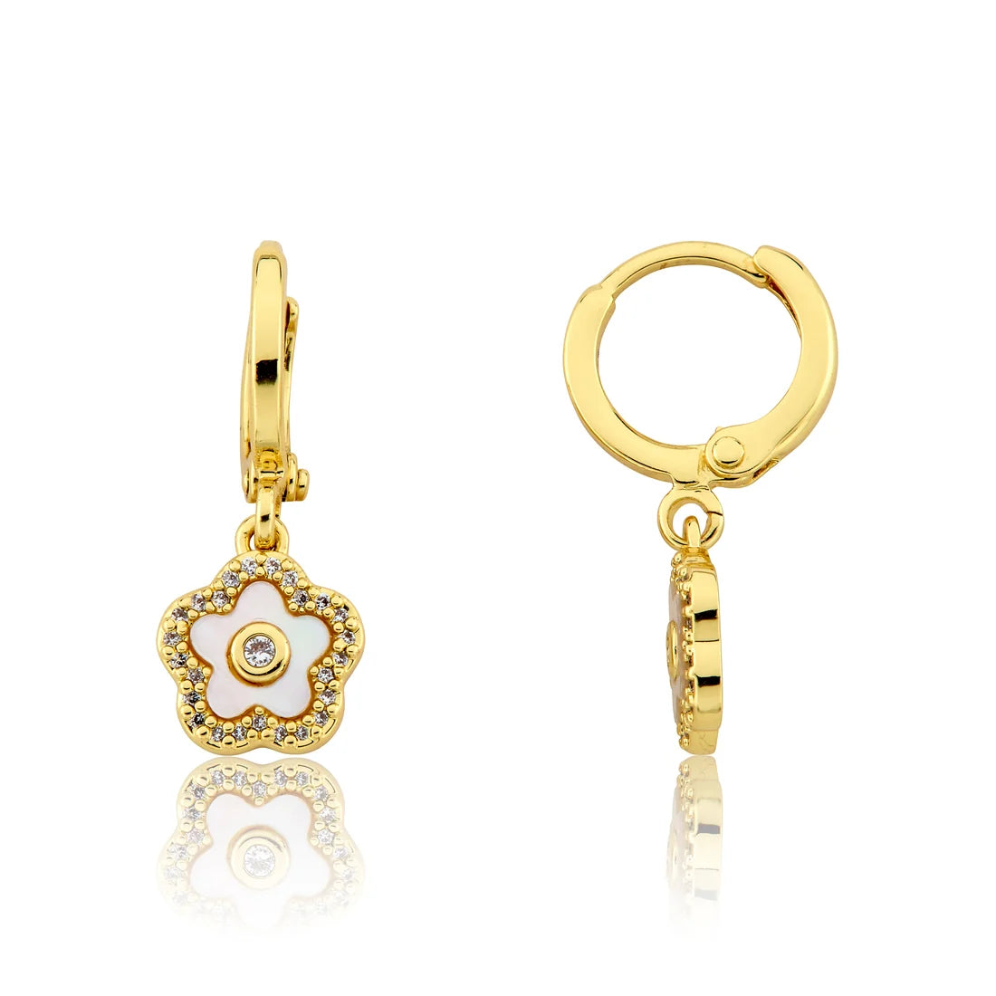 Mother Of Pearl Flower Huggie Dangle Earring