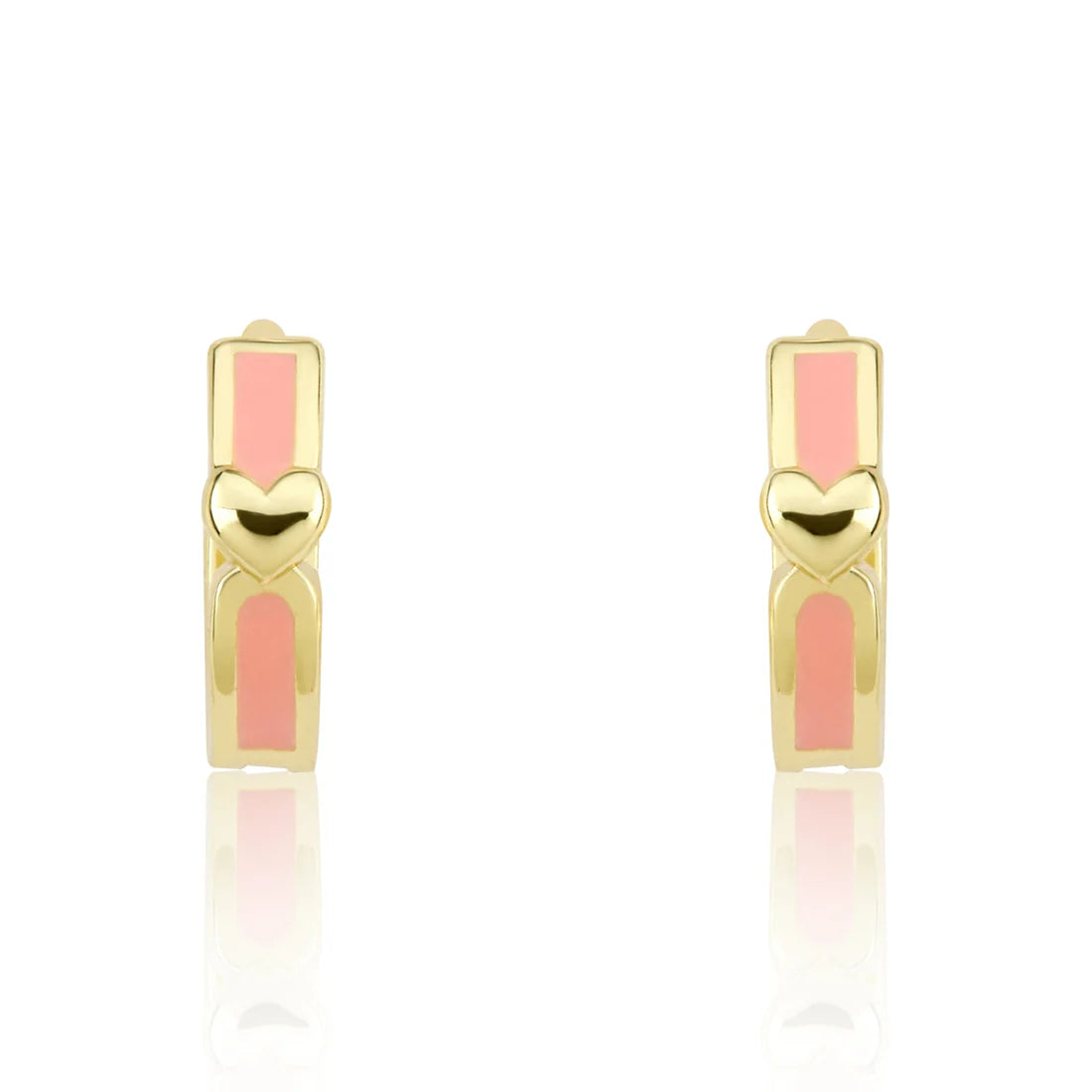 Enamel Huggy Earring Gold Center Heart