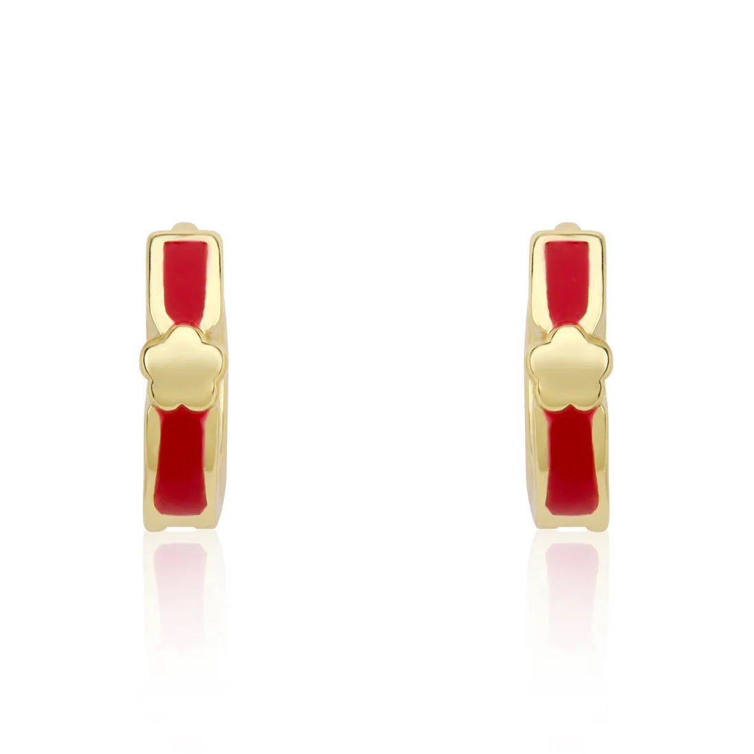 Enamel Huggy Earring Gold Center Flower