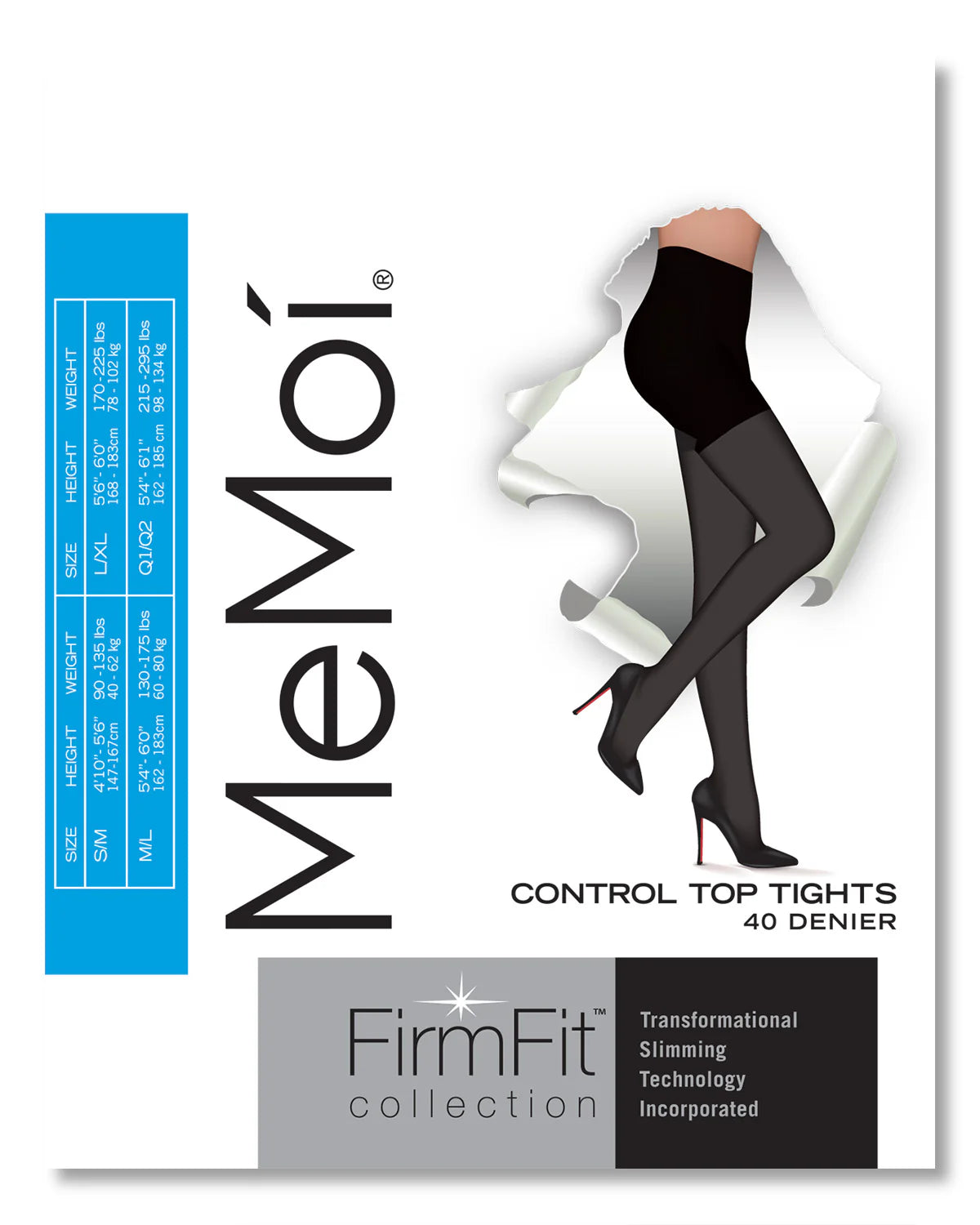 MeMoi Women's Semi-Opaque FirmFit Control Top Tights 40 Denier