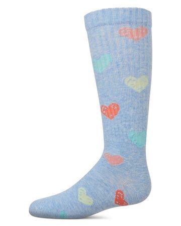 MeMoi Girls Ribbed Cotton Blend "Multi Graffiti Hearts" Knee Sock