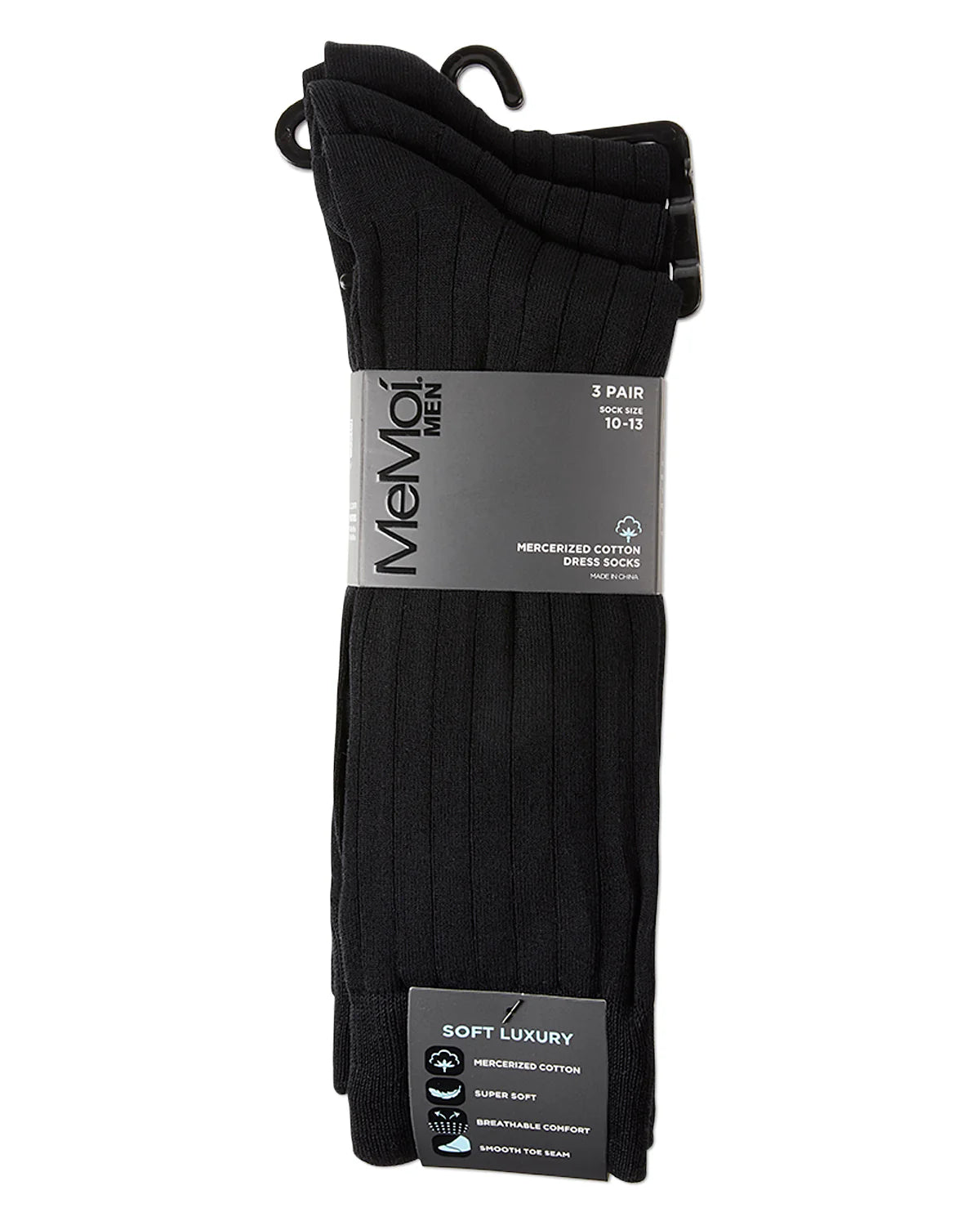 MeMoi Men's 3 Pair Pack Wide Ribbed Mercerized Cotton Crew Socks mm-472