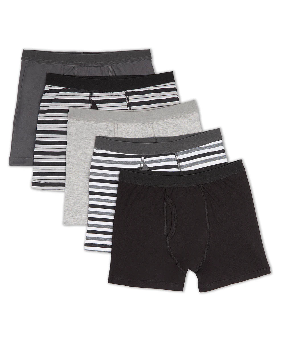 Spot-on 5 Pairs Solids and Stripes Cotton Rich Gray Multi Boys Boxer Briefs