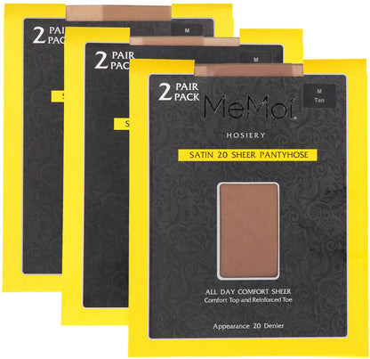 MeMoi Women's 2 Pair Pack All Day Comfort Sheer Satin Sheer Pantyhose ms-650