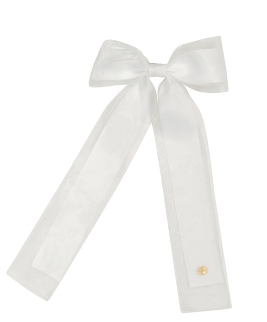 Dacee White Organza Satin Ribbon Bow Extra Large Clip
