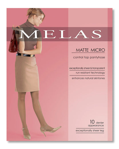 Melas Women's Matte Micro Control Top Pantyhose 10 Denier