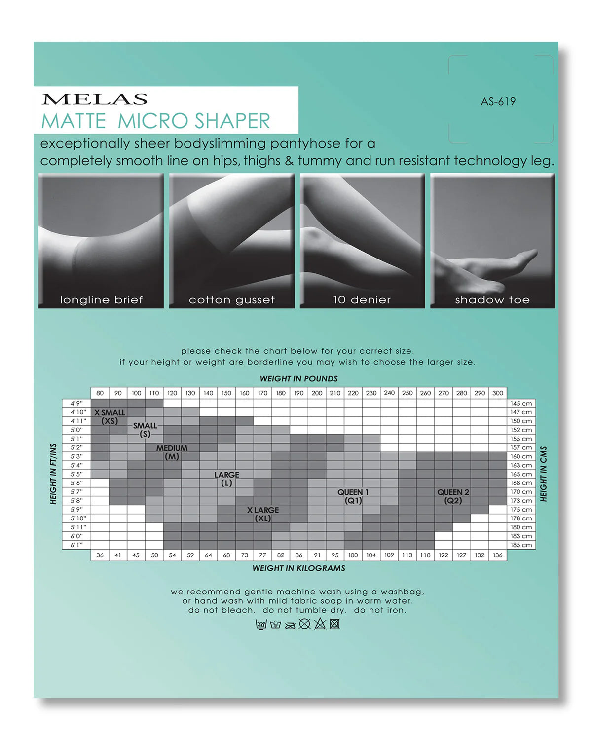 Melas Women's Matte Micro Super Sheer 10 Denier Control Shaper as-619