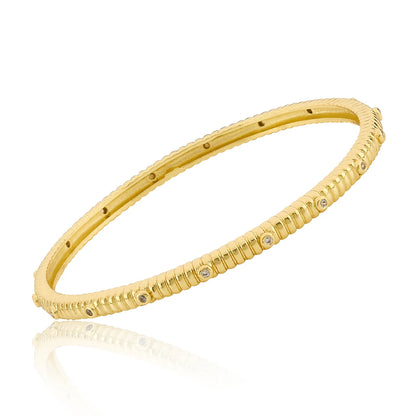 Thin Ribbed Bangle with CZs