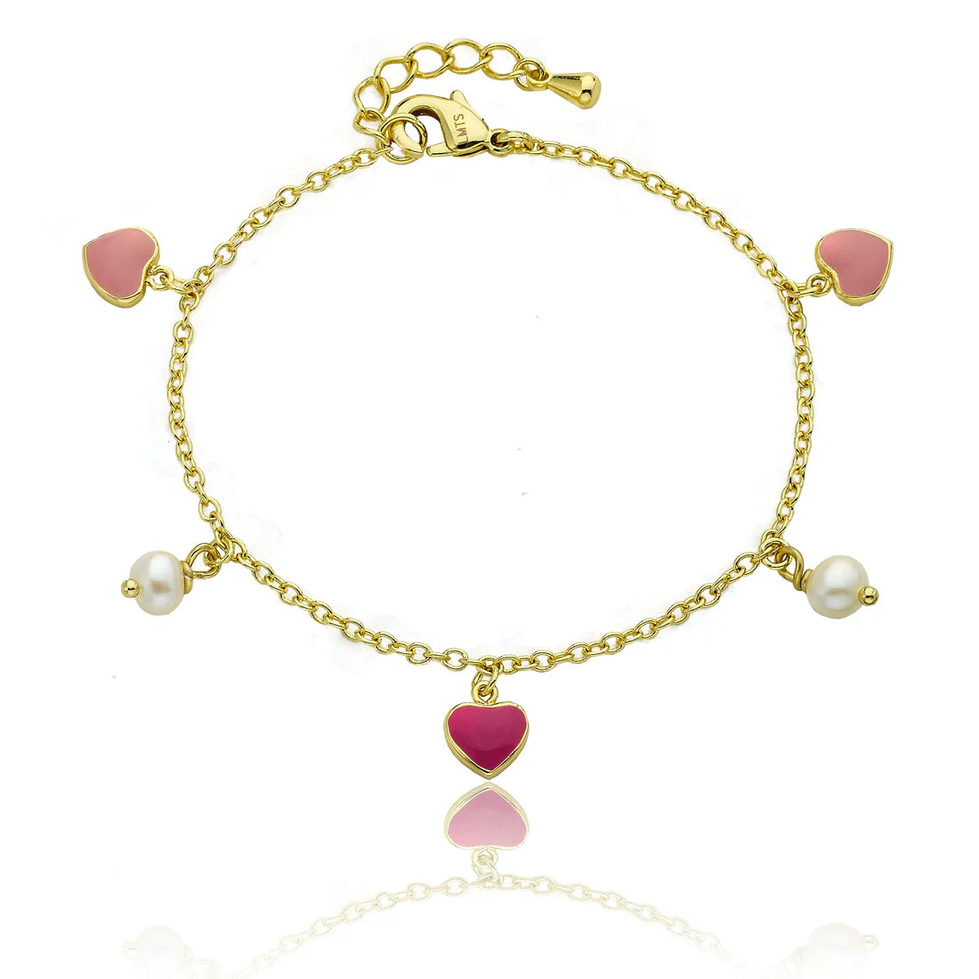 14k Gold Plated Hearts & Fresh Water Pearl Charm Bracelet