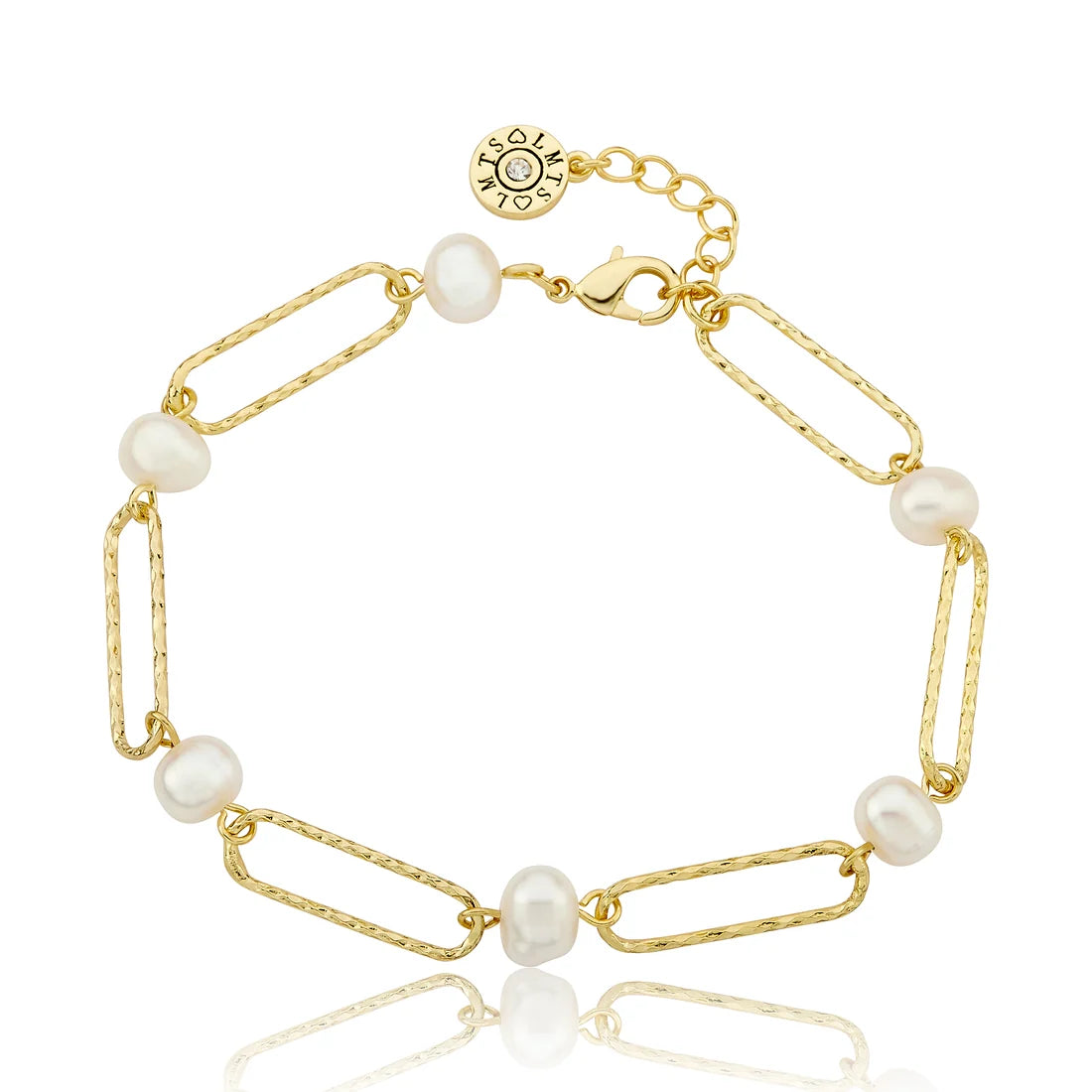 14K Gold Plated Links & Fresh Water Pearls Chain Bracelet