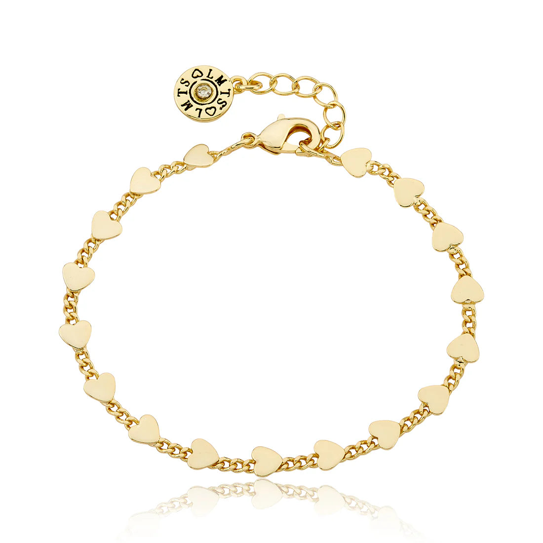 14K Gold Plated Hearts On Link Bracelet
