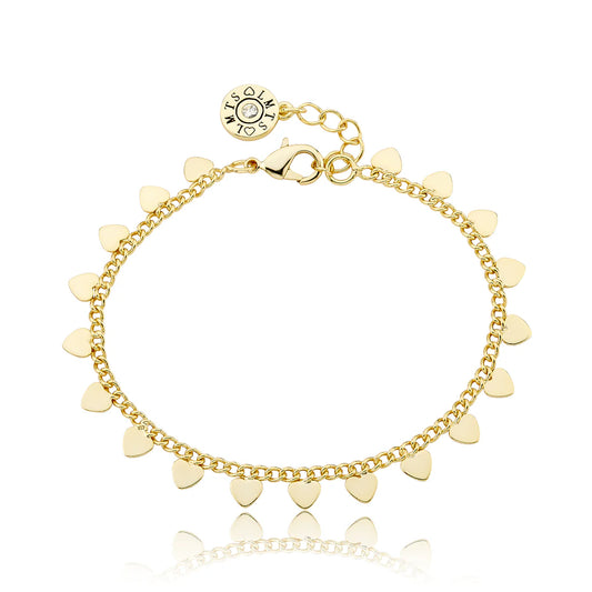 14K Gold Plated Link & Small Hearts Dangles Bracelet