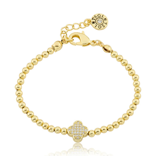 Bead & Cz Clover Wire Bracelet
