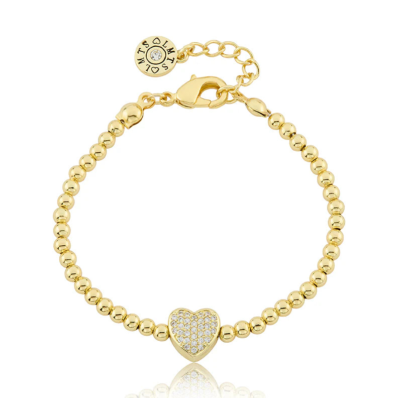 Bead & Cz Heart Wire Bracelet
