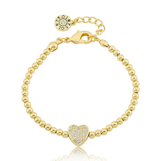 Bead & Cz Heart Wire Bracelet