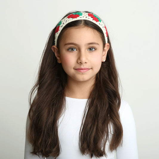Dacee White and Red Crochet Cherries Hard Headband