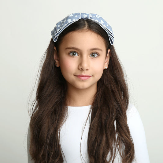 Dacee Chambray Scattered Hearts Bow Headband