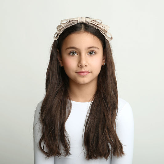 Dacee Tan Lace Heart Bow Headband