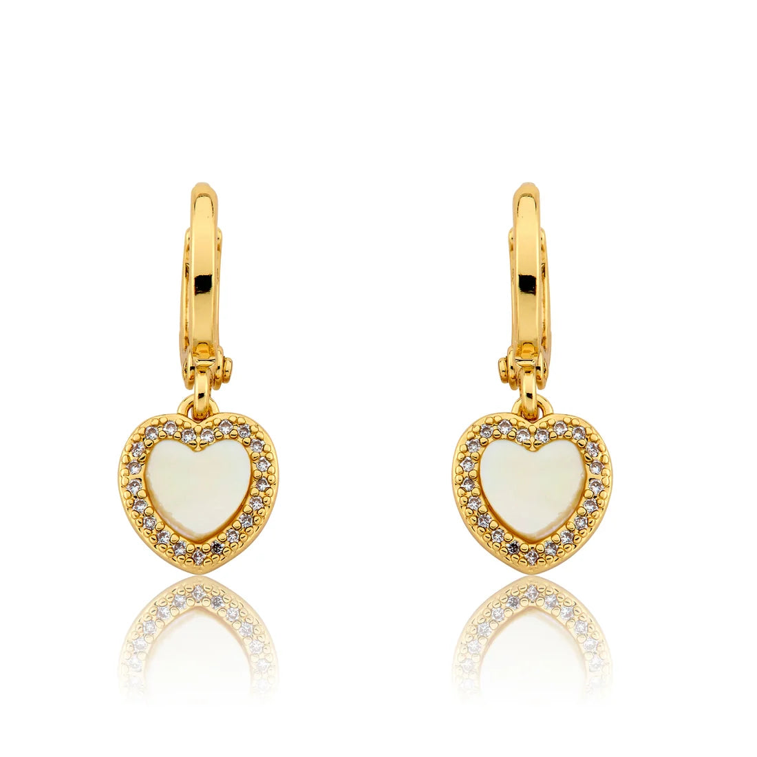 Mother Of Pearl Heart With Cz Frame Huggie Dangle Earring