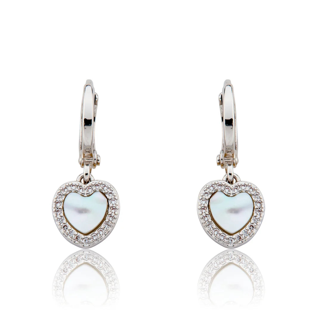 Mother Of Pearl Heart With Cz Frame Huggie Dangle Earring