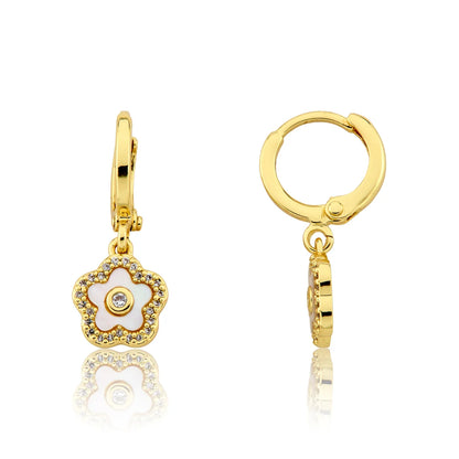 Mother Of Pearl Flower Huggie Dangle Earring