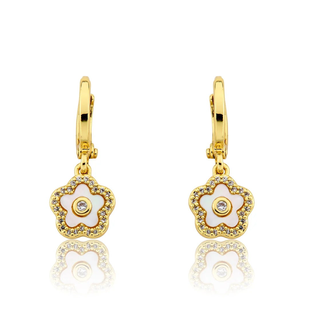 Mother Of Pearl Flower Huggie Dangle Earring
