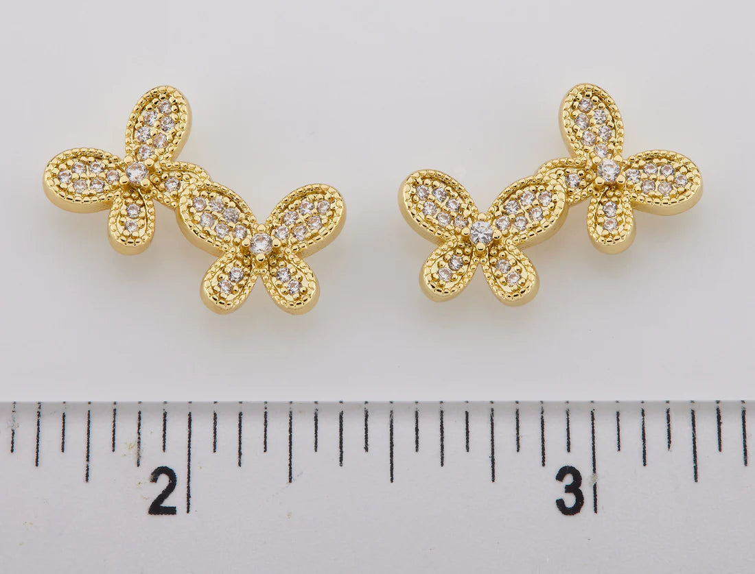 Pave Double Butterfly Stud Earring