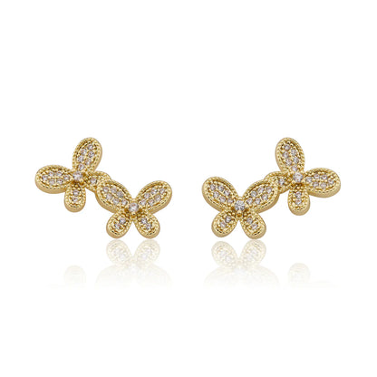 Pave Double Butterfly Stud Earring