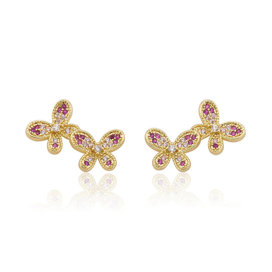 Pave Double Butterfly Stud Earring
