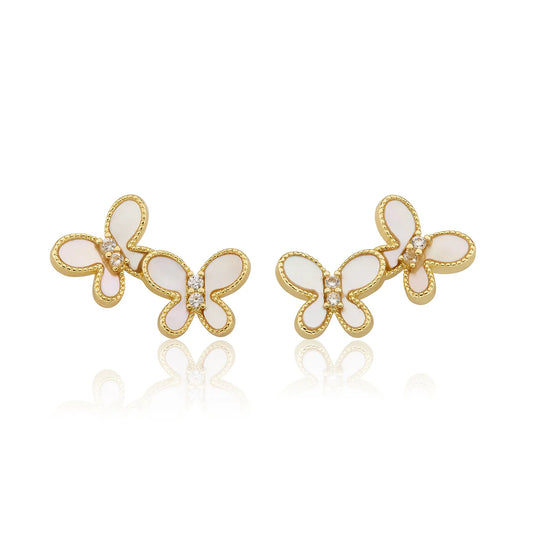 Mother Of Pearl Double Butterfly Stud Earring