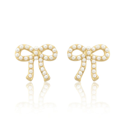 4k Gold Plated Pearl Bow Stud Earring