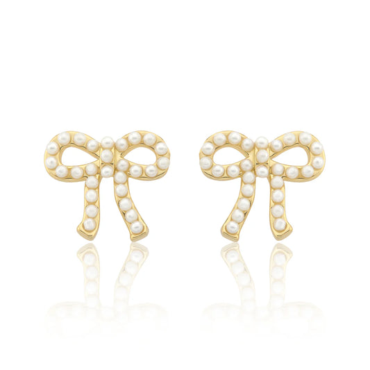 14K Gold Plated Pearl Bow Stud Earring
