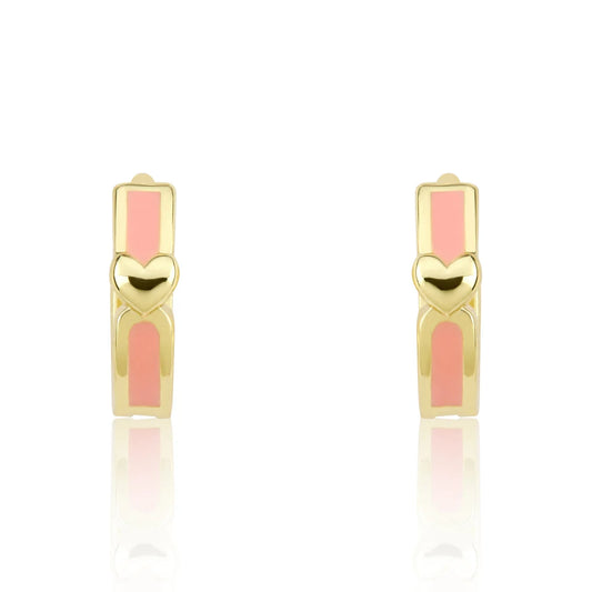 Enamel Huggy Earring Gold Center Heart