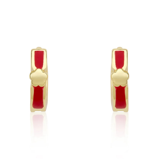 Enamel Huggy Earring Gold Center Flower