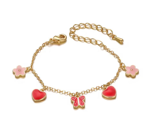 Heart Butterfly Flower Charm Bracelet