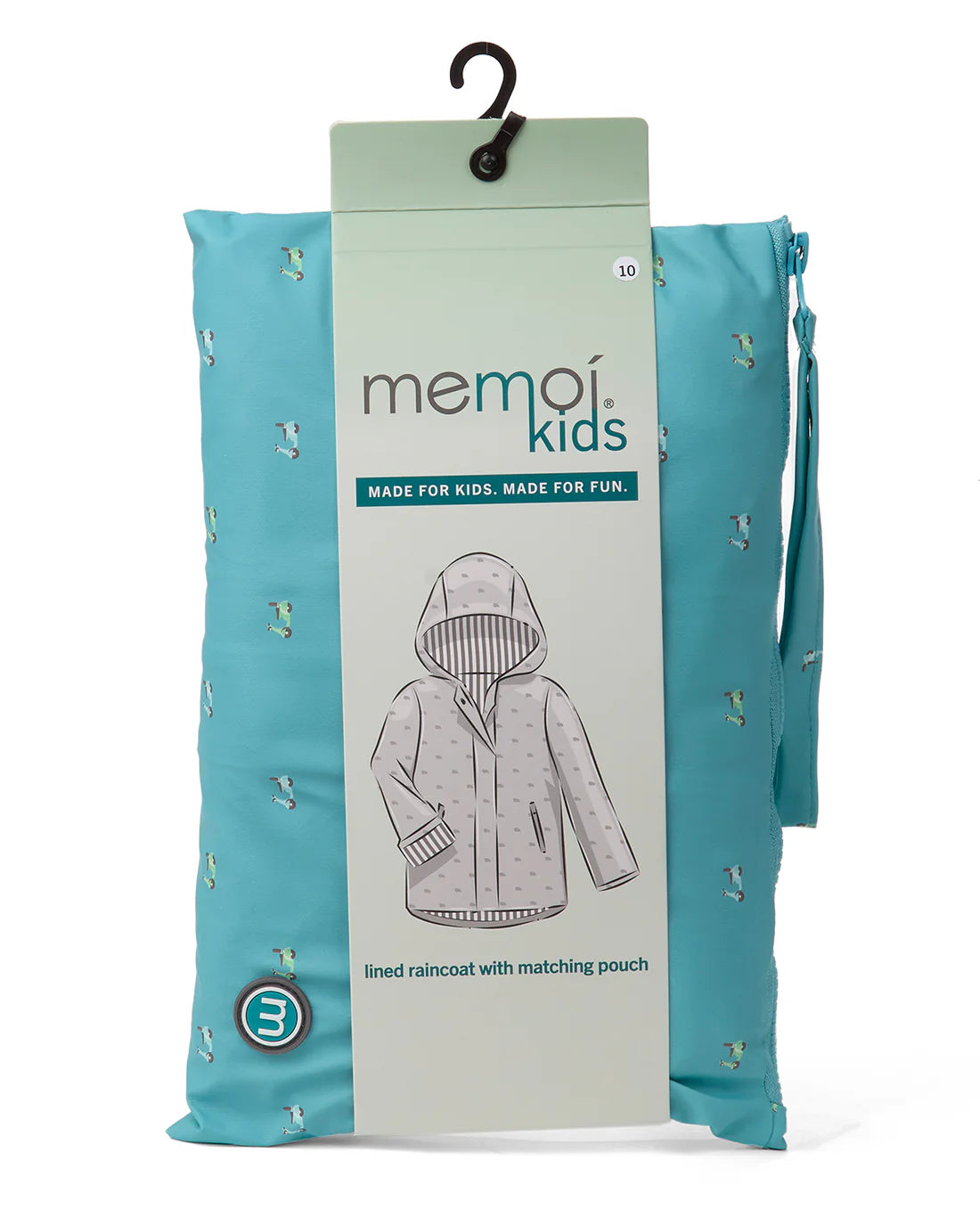 Pre Order! Memoi Boys "On The Move" Lined Raincoat with Attached Self-Storage Pouch