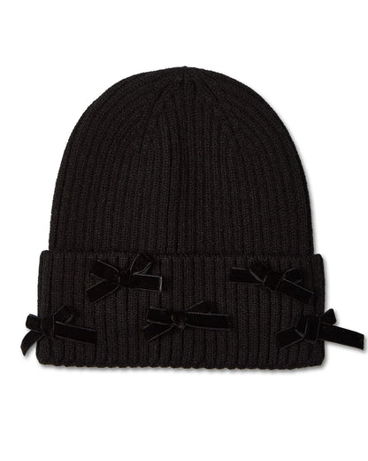 Memoi Girls Ribbed "All-Over Bows" Rayon-Blend Cuffed Beanie