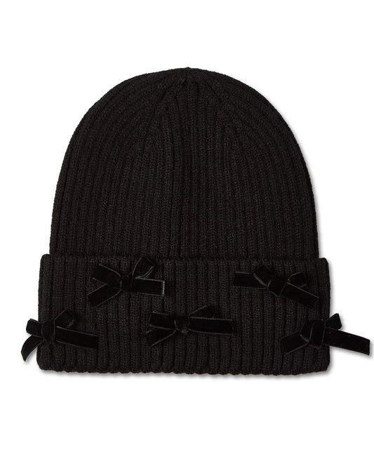 Memoi Girls Ribbed "All-Over Bows" Rayon-Blend Cuffed Beanie