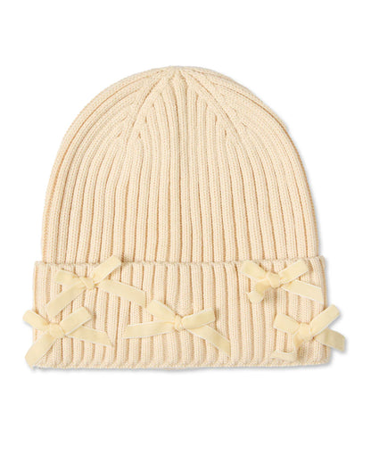 Memoi Girls Ribbed "All-Over Bows" Rayon-Blend Cuffed Beanie