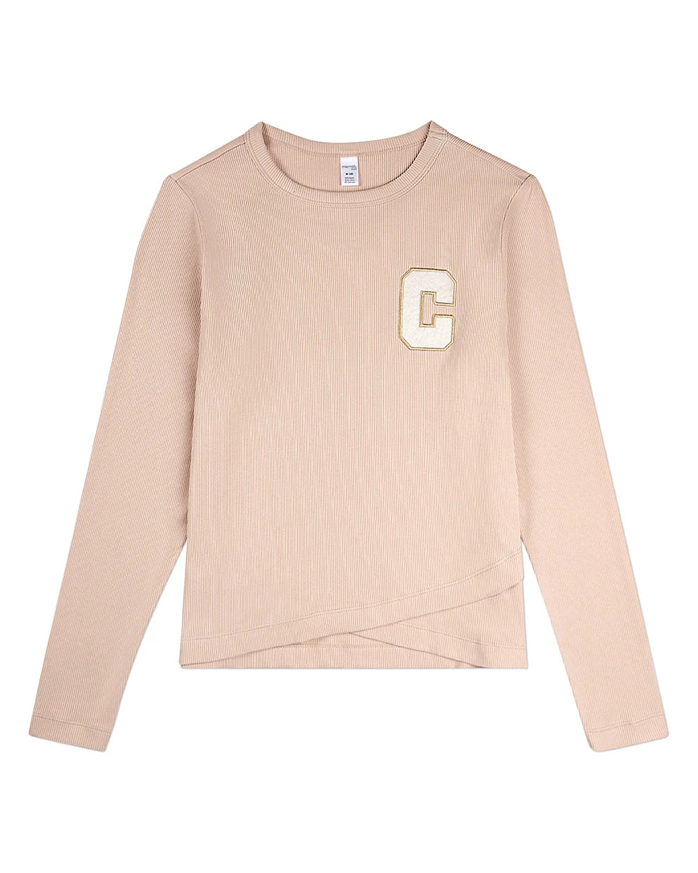 Pre Order! Memoi Girls Ribbed Crossover Hem Long Sleeve T-Shirt