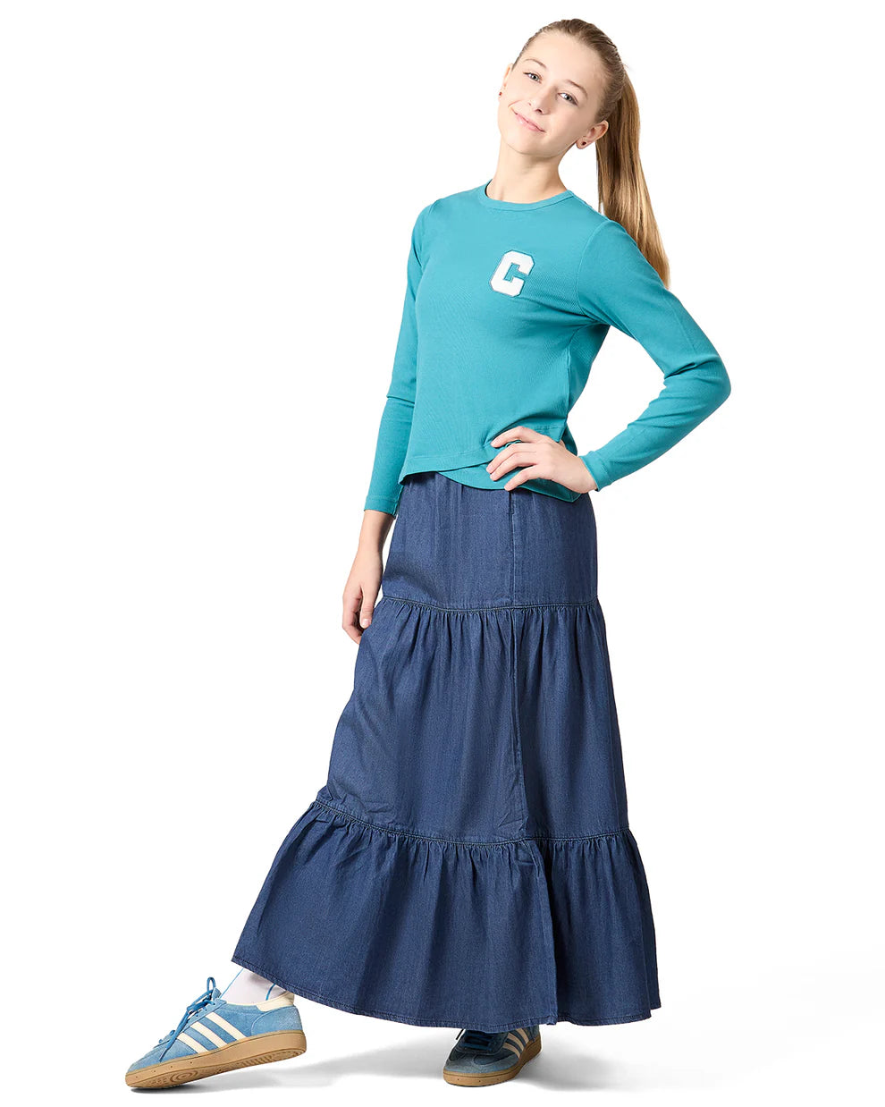 Pre Order! Memoi Girls Ribbed Crossover Hem Long Sleeve T-Shirt