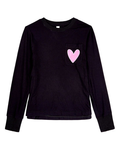 Pre Order! Memoi Heart Trimmed Pocket Long Sleeve T-Shirt