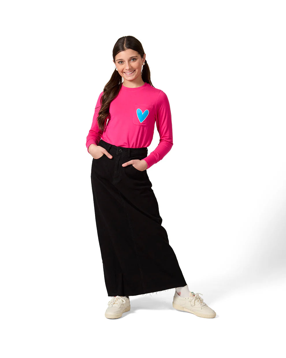 Pre Order! Memoi Heart Trimmed Pocket Long Sleeve T-Shirt