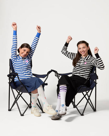Pre Order! Memoi Striped Mini-Ribbed Quarter Zip Long Sleeve T-Shirt